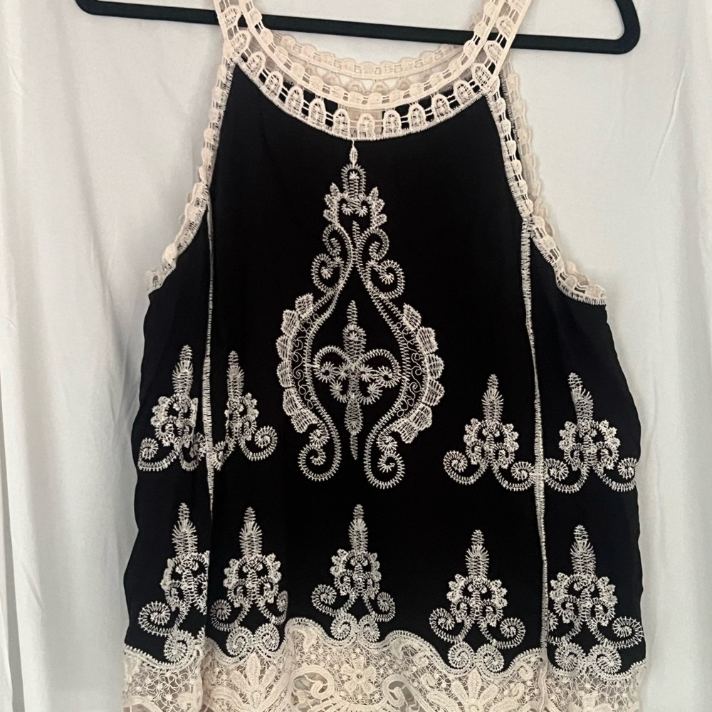 Black and Cream Embellished Tank Top